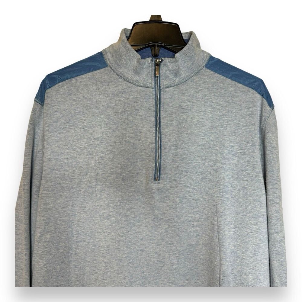 Bugatchi Sweater Mens Large Gray Blue‎ Quarter Zip Mock Neck Pullover